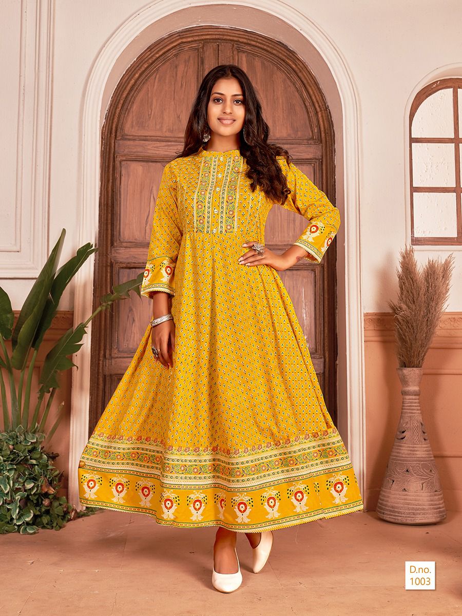 Banwery Nayanthara 1 Rayon Printed Ethnic Wear Embroidery Long Kurti Collection